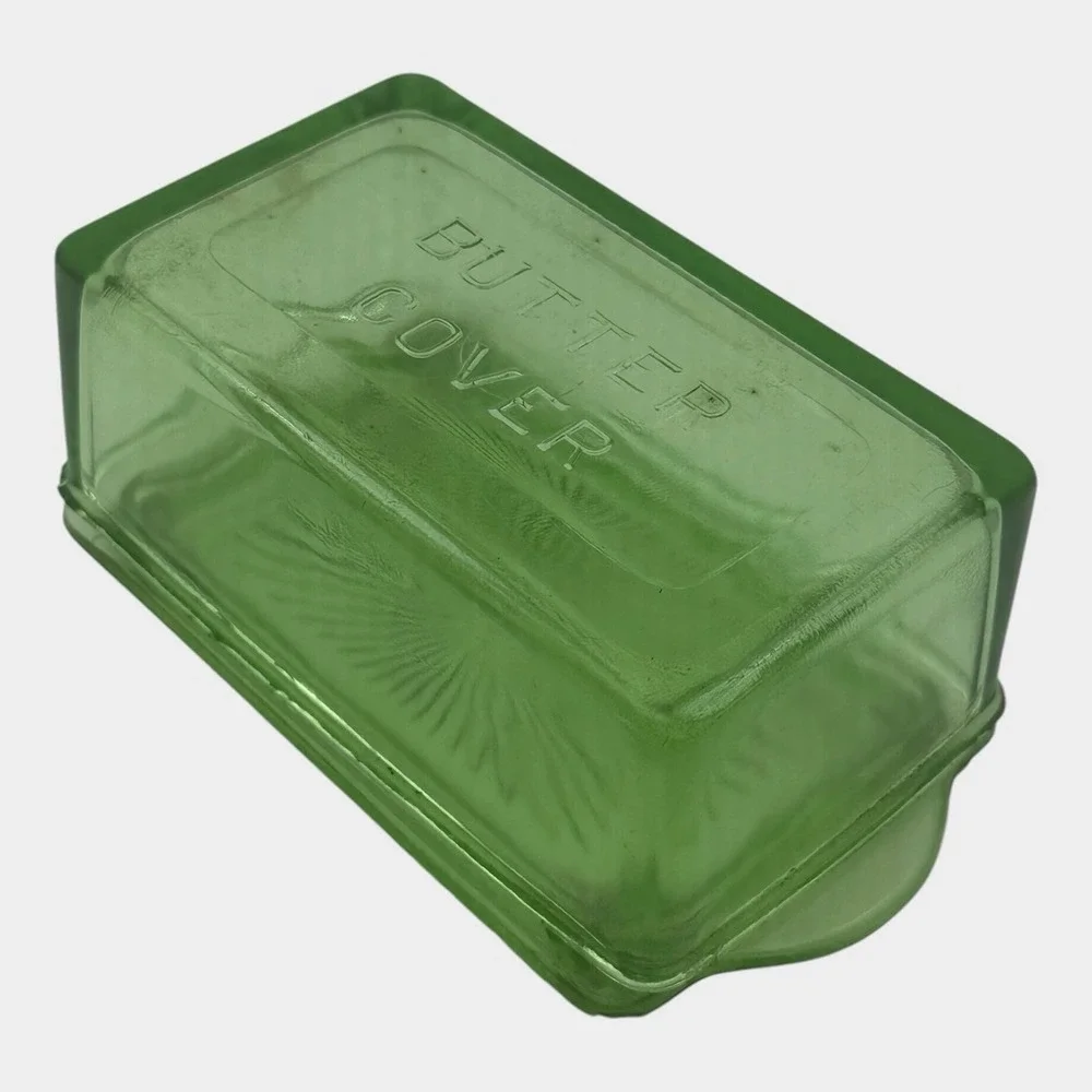 Hazel Atlas Uranium Glass Butter Cover Dish Lid Green Depression UV Glow Vintage